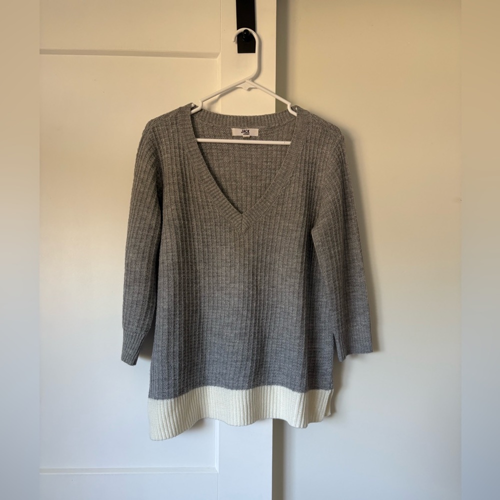 BB Dakota Gray and Cream V-Neck Sweater